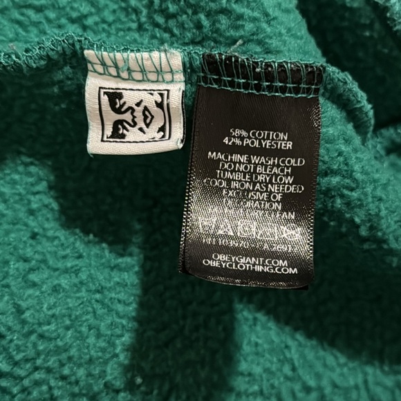 Obey Brick by Brick Crewneck Sweatshirt Green Double-sided Embroidery-Medium - Picture 9 of 9